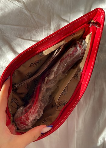 Kırmızı Deri Fermuarlı Kadın Portföy Çanta - Görsel 2