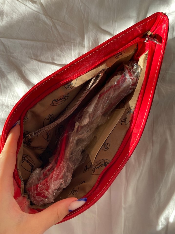 Kırmızı Deri Fermuarlı Kadın Portföy Çanta - Görsel 2