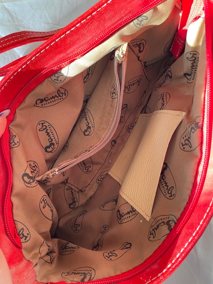 Kırmızı Deri Fermuarlı Kadın Portföy Çanta - Görsel 4