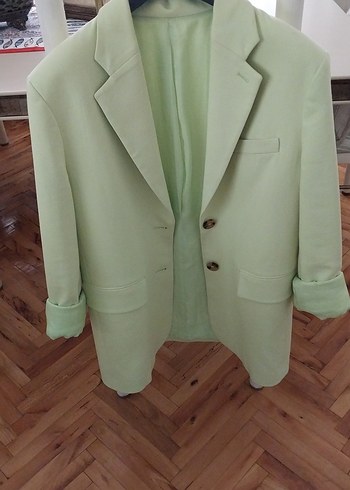 Fosforlu Yeşil Midi Kadın Blazer Ceket