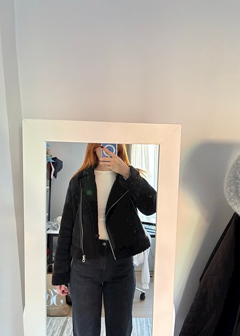 Stradivarius Stradivarius Siyah Mini Süet Kürklü Kadın Ceket