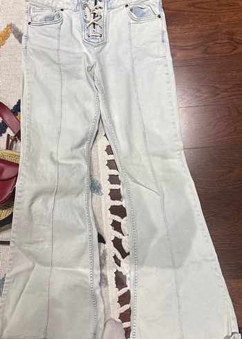 Vakko Acik Mavi Bagcikli Yuksek Bel Denim Jean