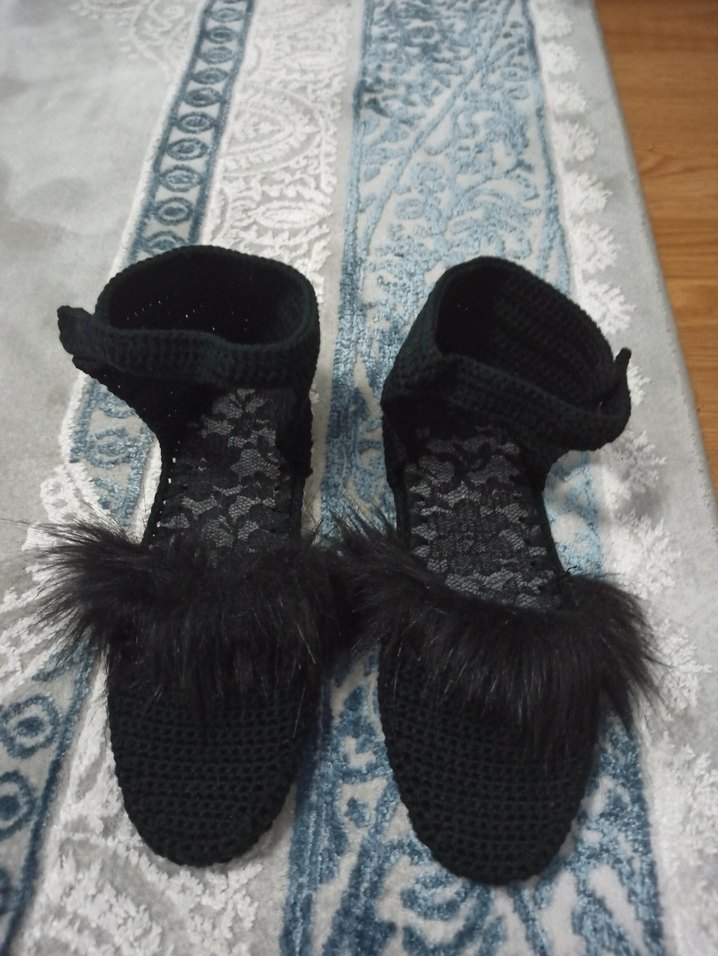 Siyah Kürklü Nakışlı Kadın Espadril - Görsel 2