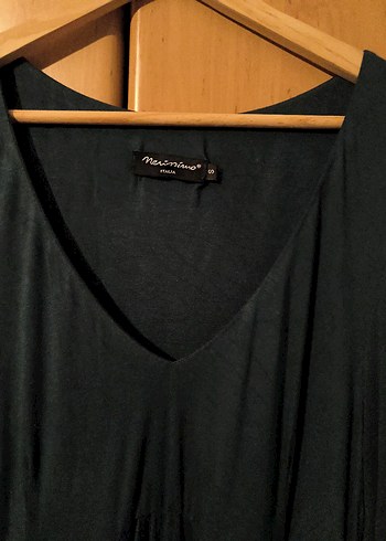 Ördek başı yeşil penye V Yaka Uzun Kollu Midi  Elbise - Görsel 2