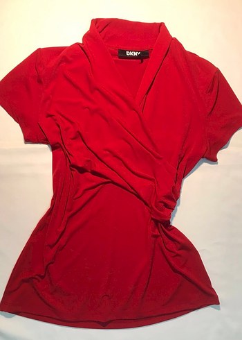 DKNY Kirmizi Drape Detayli Kisa Kollu Bluz