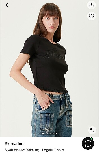 Bluemarine Blumarine Siyah Bisiklet Yaka Taşlı Logolu T-shirt
