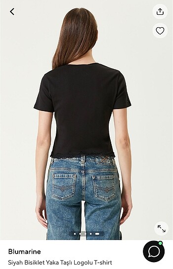 xs Beden siyah Renk Blumarine Siyah Bisiklet Yaka Taşlı Logolu T-shirt