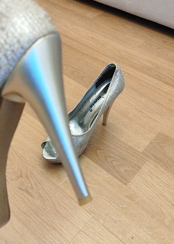 platform gümüş simli abiye ayakkabı - Görsel 3