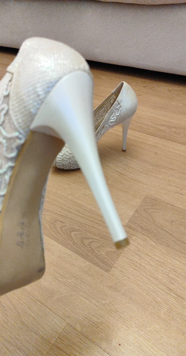 Dantel Detaylı Beyaz Stiletto Gelin Ayakkabısı - Görsel 5