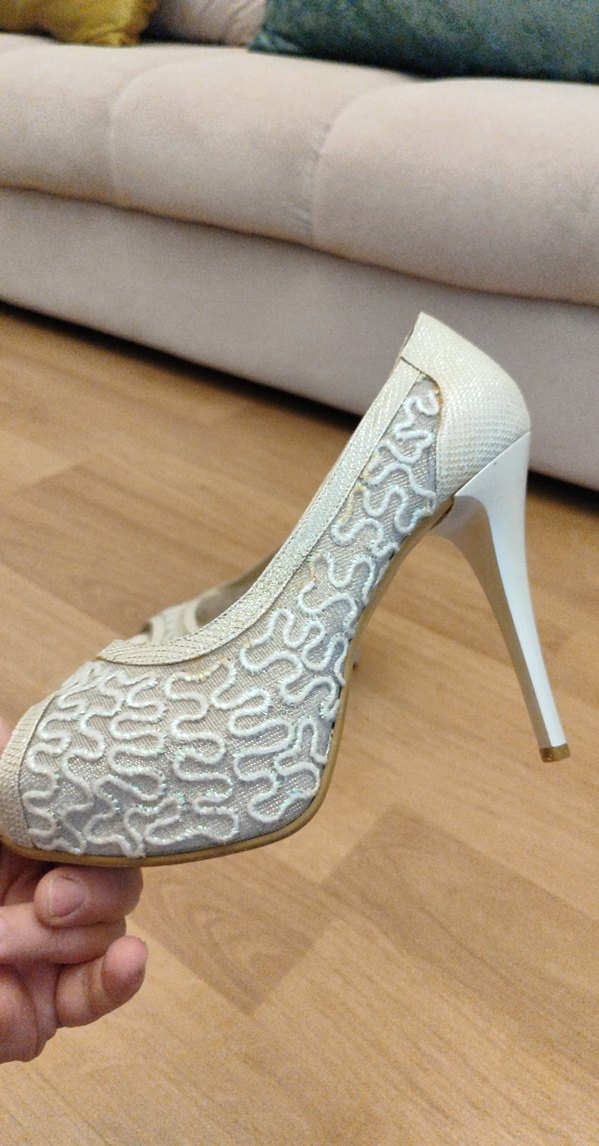 Dantel Detaylı Beyaz Stiletto Gelin Ayakkabısı - Görsel 2