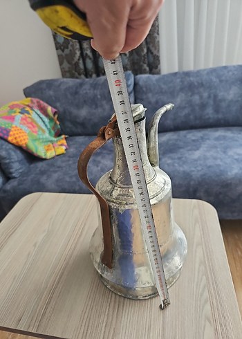 Antika Bakır Kalayli ibrik 70 yıllık büyük boy - Görsel 6