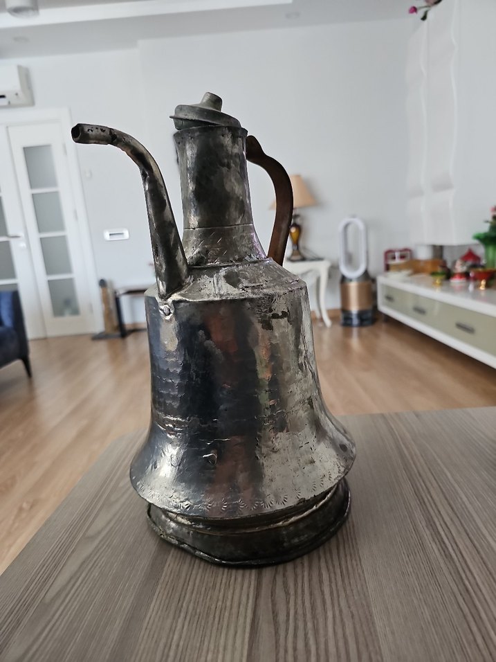 Antika Bakır Kalayli ibrik 70 yıllık büyük boy - Görsel 2