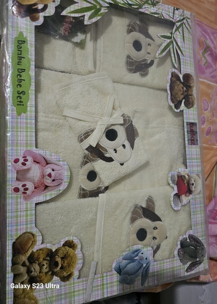 Yeni doğan havlu takım etiketli ürün 5 parça Pembe ve Krem rengi - Görsel 3