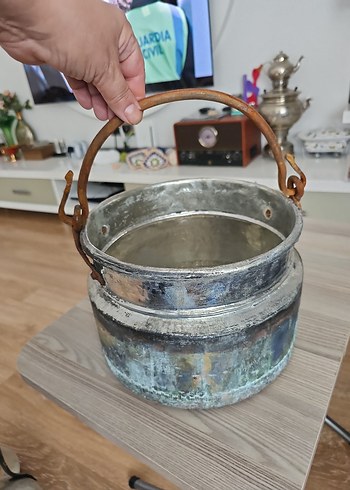 Beden gri Renk Antika Bakır Kalayli kazan 70 yıllık büyük