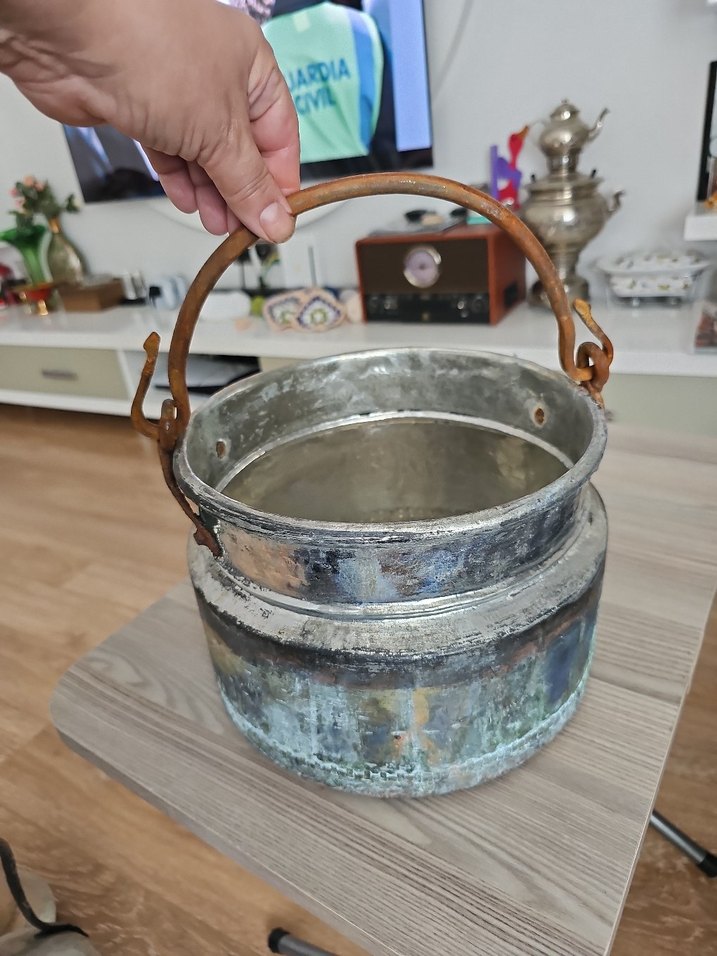 Antika Bakır Kalayli kazan 70 yıllık büyük - Görsel 4