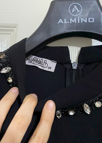 Siyah Uzun Kollu İşlemeli Abiye - Görsel 5