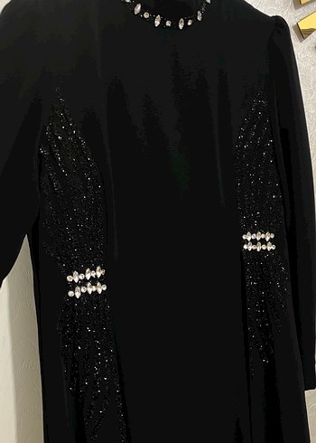 Siyah Uzun Kollu İşlemeli Abiye - Görsel 3