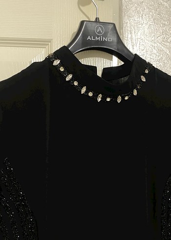 Siyah Uzun Kollu İşlemeli Abiye - Görsel 4