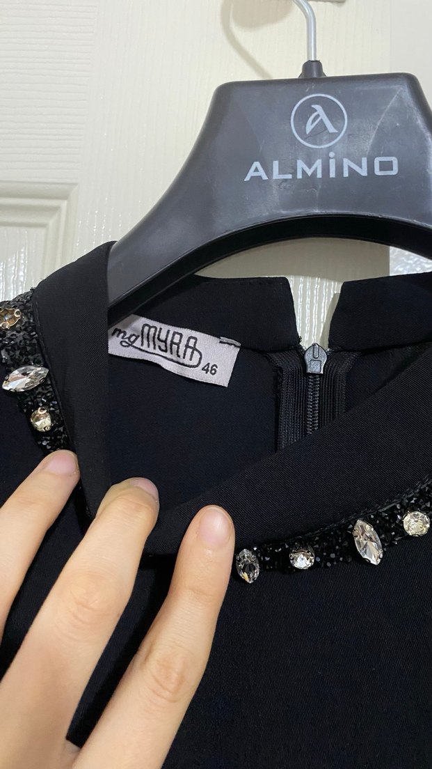 Siyah Uzun Kollu İşlemeli Abiye - Görsel 5