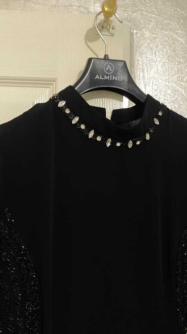 Siyah Uzun Kollu İşlemeli Abiye - Görsel 4