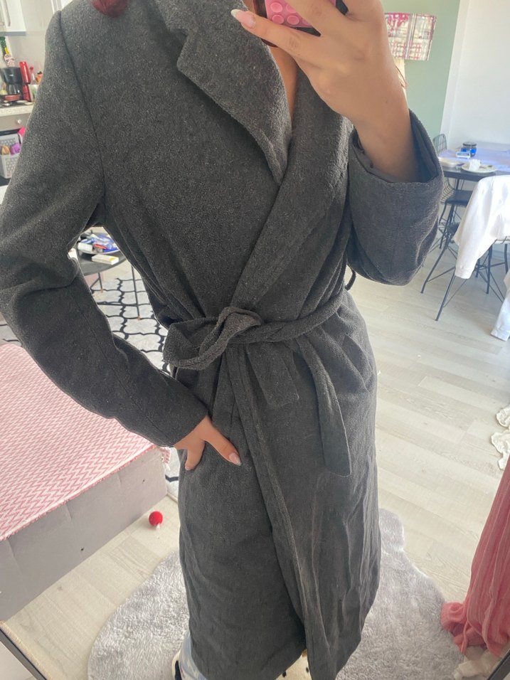 Klasik Antrasit Kuşaklı Kaban - Görsel 3