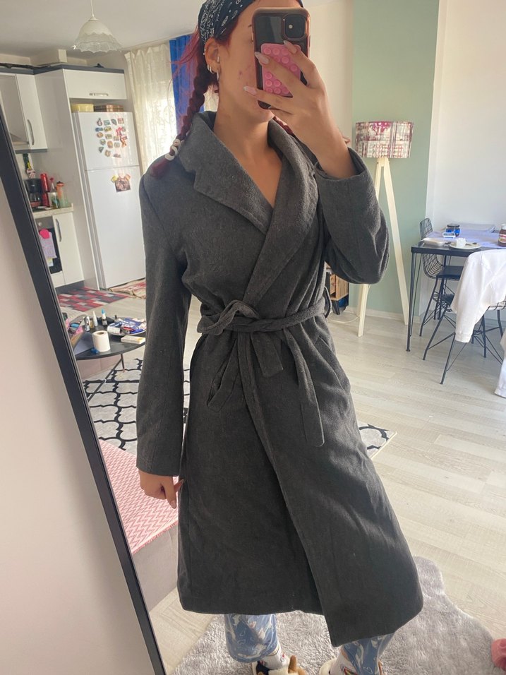 Klasik Antrasit Kuşaklı Kaban - Görsel 2