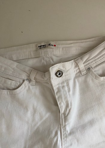 Kadın Beyaz Midi Boy Pamuklu Kot Pantolon - Görsel 3