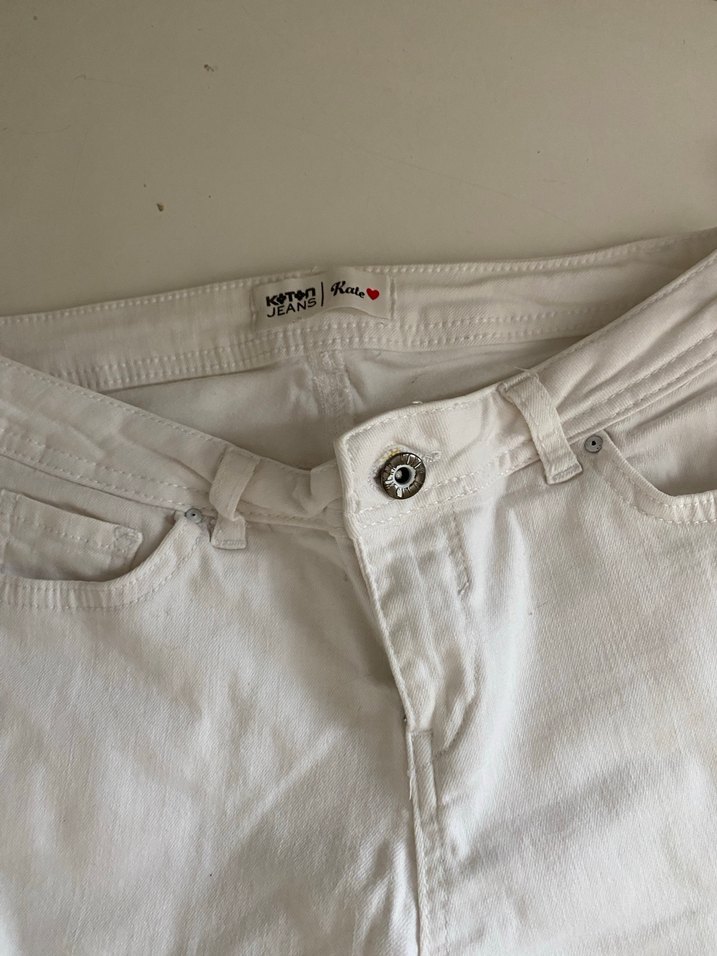 Kadın Beyaz Midi Boy Pamuklu Kot Pantolon - Görsel 3