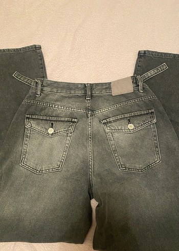 Gri Kadın Kot Pantolon, Kemerli, Regular Fit - Görsel 3