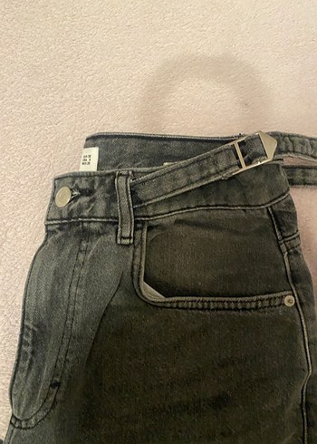 Gri Kadın Kot Pantolon, Kemerli, Regular Fit - Görsel 2