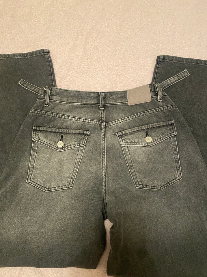 Gri Kadın Kot Pantolon, Kemerli, Regular Fit - Görsel 3