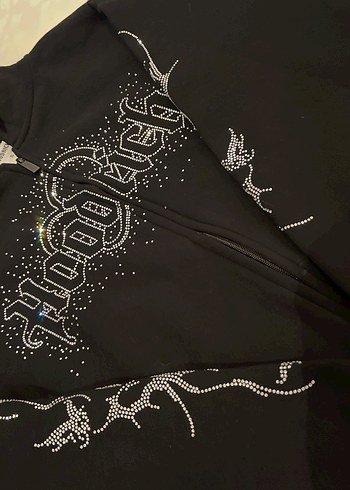 Fermuarlı Siyah Goth Kapüşonlu çeket - Görsel 2