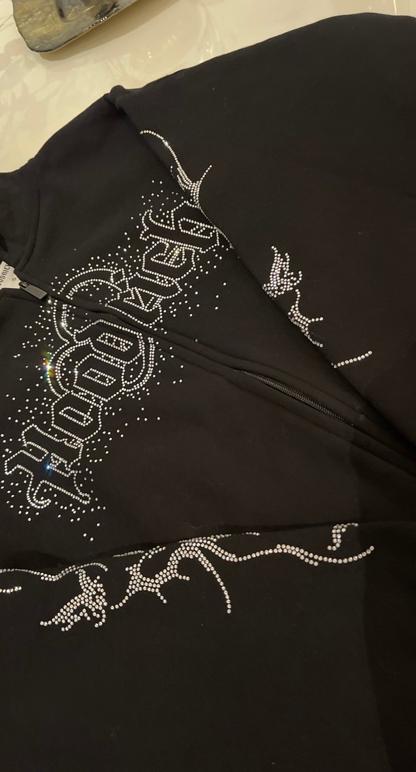 Fermuarlı Siyah Goth Kapüşonlu çeket - Görsel 2