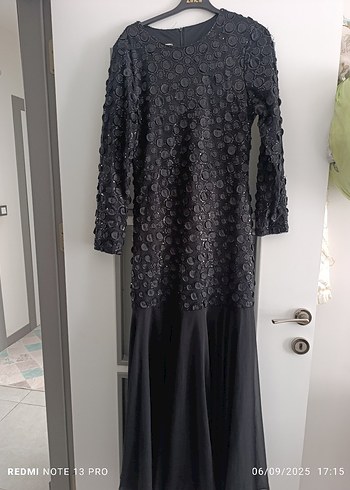 Uzun Kollu Siyah Gotik Abiye Elbise