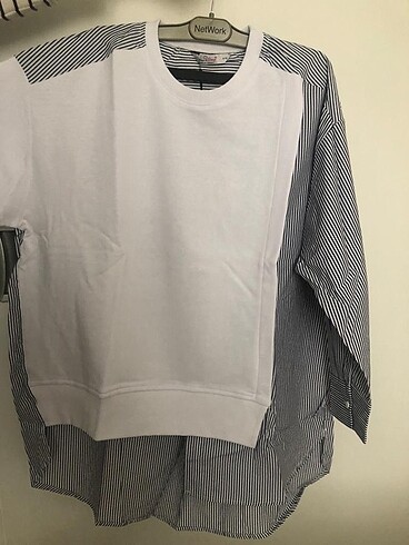Çizgili penye detaylı gömlek sweat