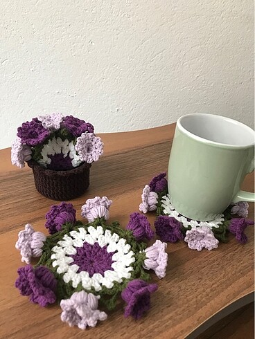 Amigurumi Saksılı Bardak Altlığı
