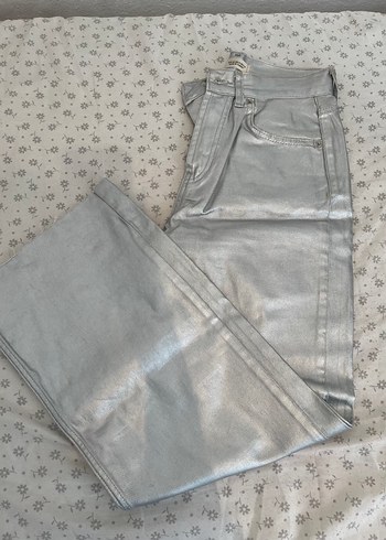 Gri Metalik Kadın Denim Pantolon