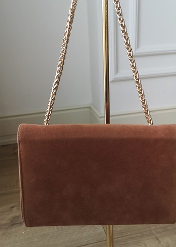 Zara Zincir Detaylı Kahverengi Süet Kadın Çanta
