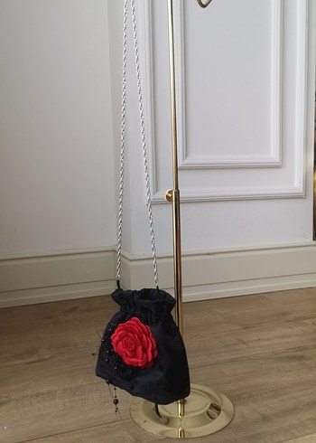 Nakışlı Siyah İpek Clutch Çanta