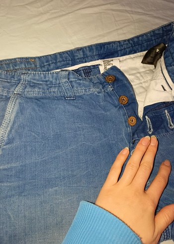 Erkek Gri Mavi Normal Boy Bol Kesim Kot Şort - Görsel 2