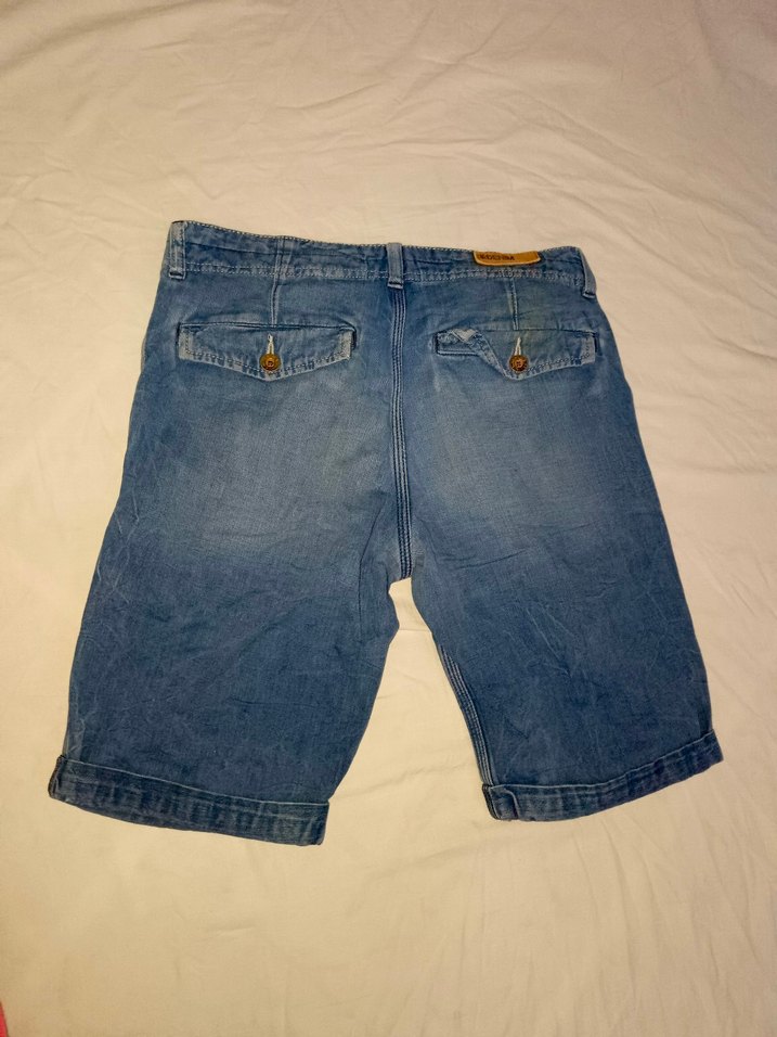 Erkek Gri Mavi Normal Boy Bol Kesim Kot Şort - Görsel 3