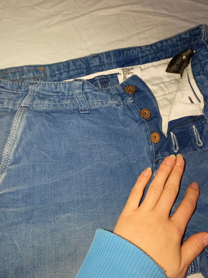 Erkek Gri Mavi Normal Boy Bol Kesim Kot Şort - Görsel 2