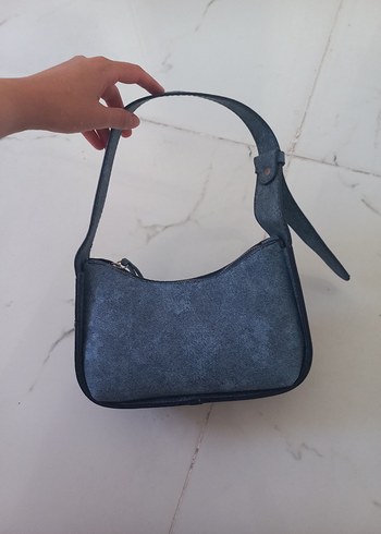 Mavi Süet Tokalı Kadın Omuz Çantası