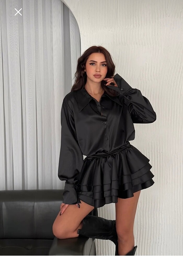 Saten gömlek elbise - Görsel 3