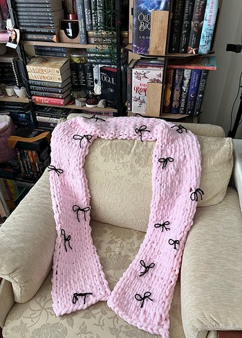 Pembe Örgü Kadın Şal - Görsel 4