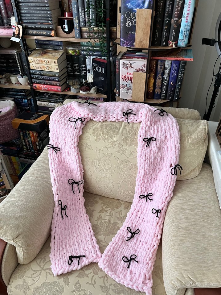 Pembe Örgü Kadın Şal - Görsel 4