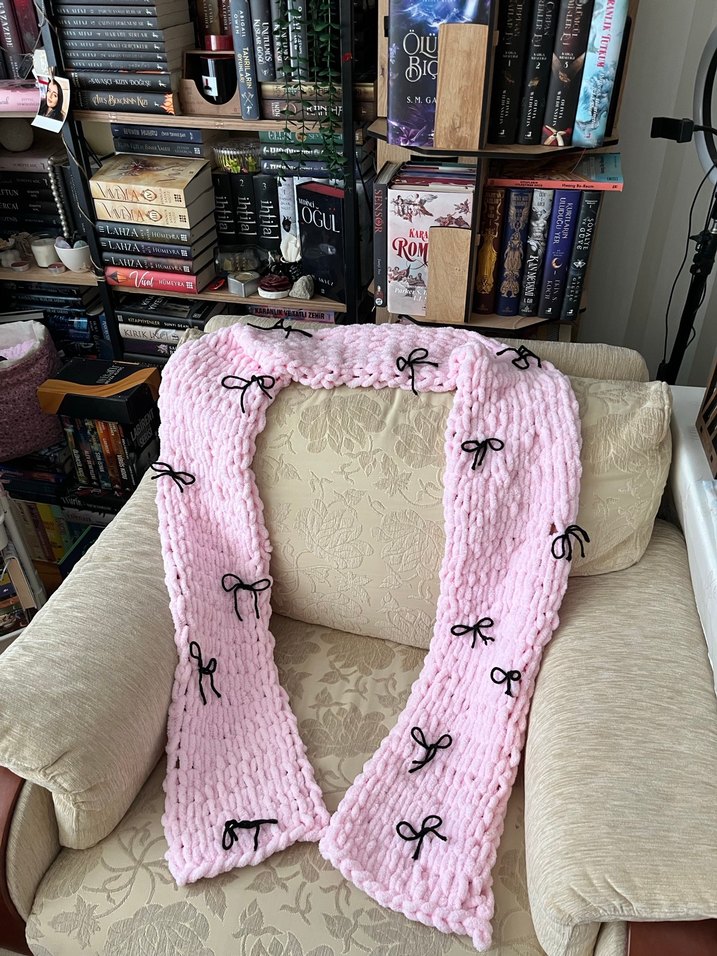 Pembe Örgü Kadın Şal - Görsel 3