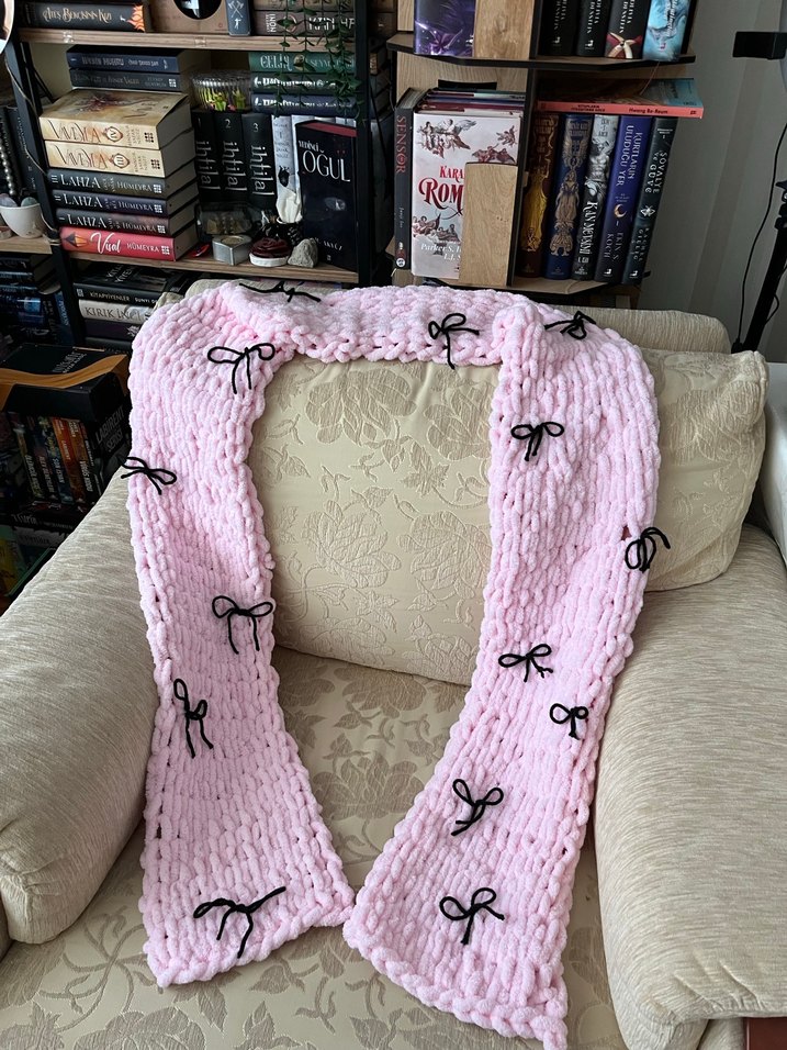 Pembe Örgü Kadın Şal - Görsel 2