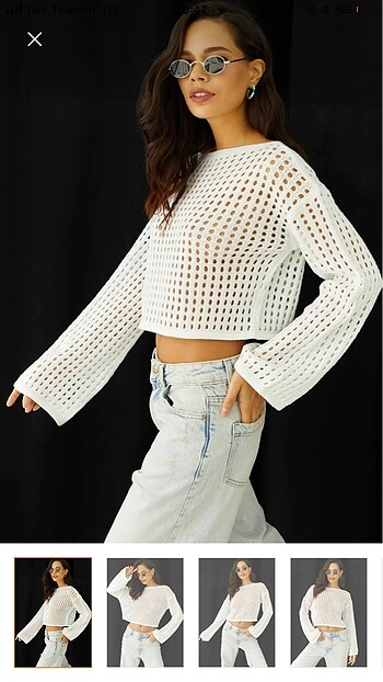 Ajurlu kısa crop bluz