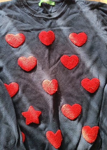 Limon Kırmızı Kalp Desenli Çocuk Triko Kazak - Görsel 3